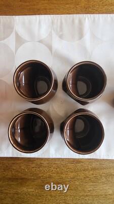 Ensemble de café en six pièces Vintage HOLKHAM en poterie Yeux de hibou des années 1960 Chocolat brun