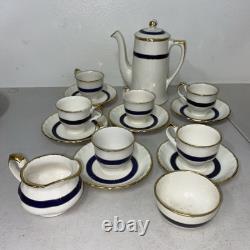 Ensemble de café espresso en porcelaine Art Déco Grindley Angleterre bleu et or vintage