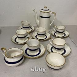 Ensemble de café espresso en porcelaine Art Déco Grindley Angleterre bleu et or vintage