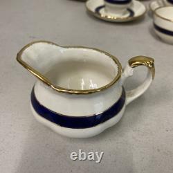 Ensemble de café espresso en porcelaine Art Déco Grindley Angleterre bleu et or vintage