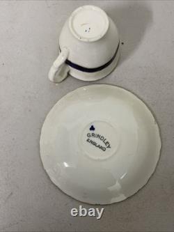 Ensemble de café espresso en porcelaine Art Déco Grindley Angleterre bleu et or vintage