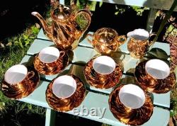 Ensemble de café espresso en porcelaine fine LUSTREWARE St Kilda vintage années 1940, 17 pièces