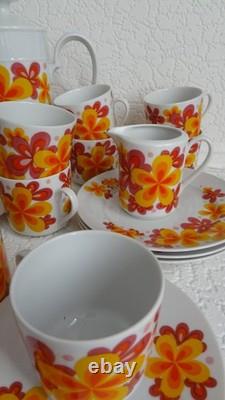 Ensemble de café et de thé vintage à motif des années 70, Seltmann Weiden, Bavière, lot de 24