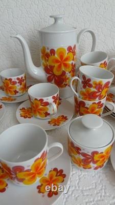 Ensemble de café et de thé vintage à motif des années 70, Seltmann Weiden, Bavière, lot de 24