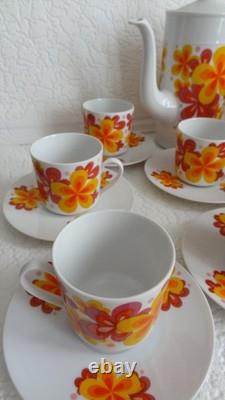 Ensemble de café et de thé vintage à motif des années 70, Seltmann Weiden, Bavière, lot de 24