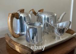 Ensemble de café et de thé vintage en Piquet des années 50, 4 pièces avec plateau