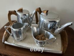 Ensemble de café et de thé vintage en Piquet des années 50, 4 pièces avec plateau