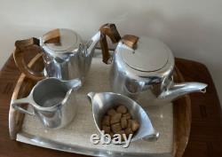 Ensemble de café et de thé vintage en Piquet des années 50, 4 pièces avec plateau