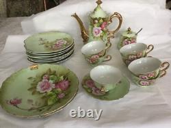 Ensemble de café et de vaisselle Lefton vintage de 22 pièces avec des roses
