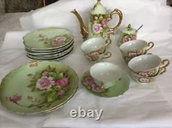 Ensemble de café et de vaisselle Lefton vintage de 22 pièces avec des roses