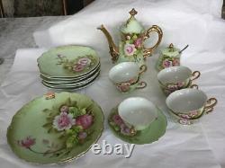 Ensemble de café et de vaisselle Lefton vintage de 22 pièces avec des roses