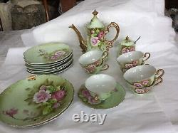 Ensemble de café et de vaisselle Lefton vintage de 22 pièces avec des roses