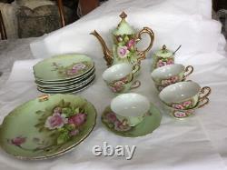 Ensemble de café et de vaisselle Lefton vintage de 22 pièces avec des roses