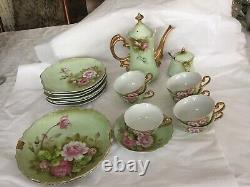 Ensemble de café et de vaisselle Lefton vintage de 22 pièces avec des roses