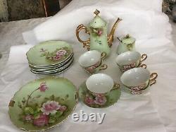 Ensemble de café et de vaisselle Lefton vintage de 22 pièces avec des roses