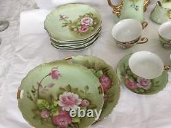 Ensemble de café et de vaisselle Lefton vintage de 22 pièces avec des roses