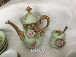 Ensemble de café et de vaisselle Lefton vintage de 22 pièces avec des roses