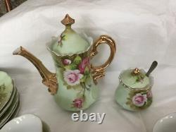 Ensemble de café et de vaisselle Lefton vintage de 22 pièces avec des roses