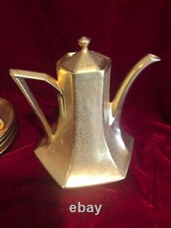 Ensemble de café et thé en porcelaine fine B&G Limoges Stouffers doré incrusté Service pour 4 personnes.