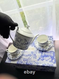 Ensemble de café et thé en porcelaine vintage Christian Dior, Toile de Jouy bleue, 5 pièces