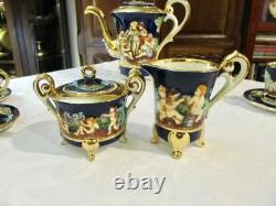 Ensemble de café expresso en démitasse vintage Capodimonte Italie bleu cobalt avec chérubins