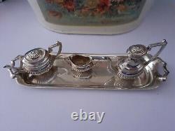 Ensemble de café miniature Vintage en argent 925 avec poinçon comprenant 4 pièces pour poupée ou ours en peluche