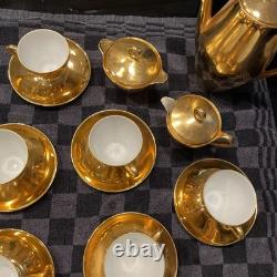 Ensemble de café miniature en porcelaine allemande vintage Bareuther Bacteria or