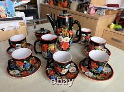 Ensemble de café peint à la main Chodovia slovaque vintage des années 1940 floral mariage RARE