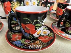 Ensemble de café peint à la main Chodovia slovaque vintage des années 1940 floral mariage RARE