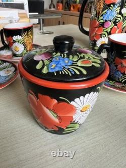 Ensemble de café peint à la main Chodovia slovaque vintage des années 1940 floral mariage RARE