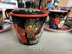 Ensemble de café peint à la main Chodovia slovaque vintage des années 1940 floral mariage RARE