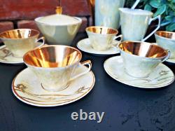 Ensemble de café rétro Chodziez des années 50, ensemble de café vintage moderniste doré rare