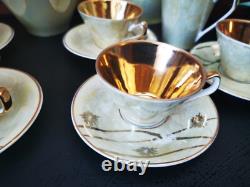 Ensemble de café rétro Chodziez des années 50, ensemble de café vintage moderniste doré rare