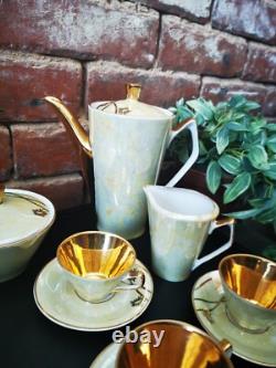 Ensemble de café rétro Chodziez des années 50, ensemble de café vintage moderniste doré rare