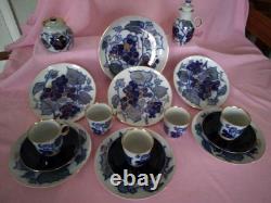 Ensemble de café russe en porcelaine cobalt bleu vintage très rare