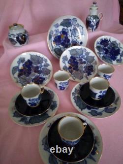 Ensemble de café russe en porcelaine cobalt bleu vintage très rare