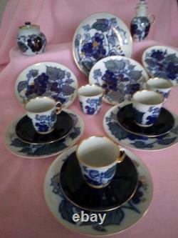 Ensemble de café russe en porcelaine cobalt bleu vintage très rare