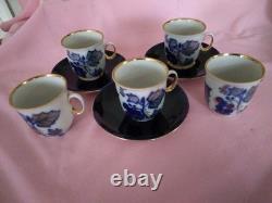 Ensemble de café russe en porcelaine cobalt bleu vintage très rare