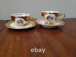 Ensemble de café / thé Demi-tasse Fragonard en or de Bavière, Allemagne, vintage, 9 pièces