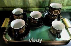 Ensemble de café / thé Vintage Denby 70's Arabesque Pamberton comprenant 6 tasses et soucoupes, 12 pièces.