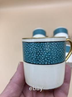 Ensemble de café/thé Vintage F. D & Co en turquoise dans une boîte en shagreen avec cuillères en argent des années 1900