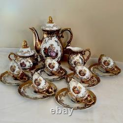 Ensemble de café/thé en demitasse Fragonard en or de Bavière vintage, Allemagne, 15 pièces