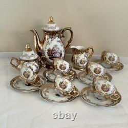 Ensemble de café/thé en demitasse Fragonard en or de Bavière vintage, Allemagne, 15 pièces