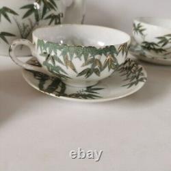 Ensemble de café / thé japonais vintage en bambou / paysage 14 pièces