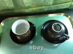 Ensemble de café/thé vintage Denby Arabesque Pamberton des années 70, 6 tasses et soucoupes, 12 pièces