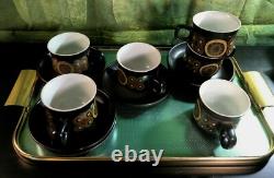 Ensemble de café/thé vintage Denby Arabesque Pamberton des années 70, 6 tasses et soucoupes, 12 pièces