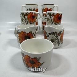 Ensemble de café/thé vintage J&G Meakin Topic Studio de 34 pièces : assiettes, pot, tasses et plus.