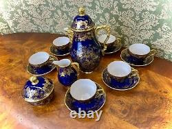 Ensemble de café/thé vintage Lindner Kueps Bavaria Echt Cobalt Blue et or, 17 pièces