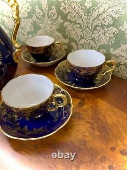 Ensemble de café/thé vintage Lindner Kueps Bavaria Echt Cobalt Blue et or, 17 pièces