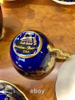 Ensemble de café/thé vintage Lindner Kueps Bavaria Echt Cobalt Blue et or 17 pièces